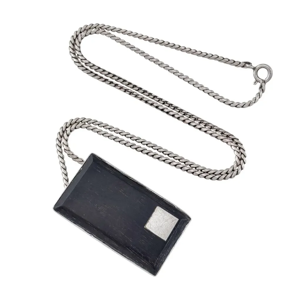 Vintage Sterling Silver 925 Wood Pendant Necklace 18"_3